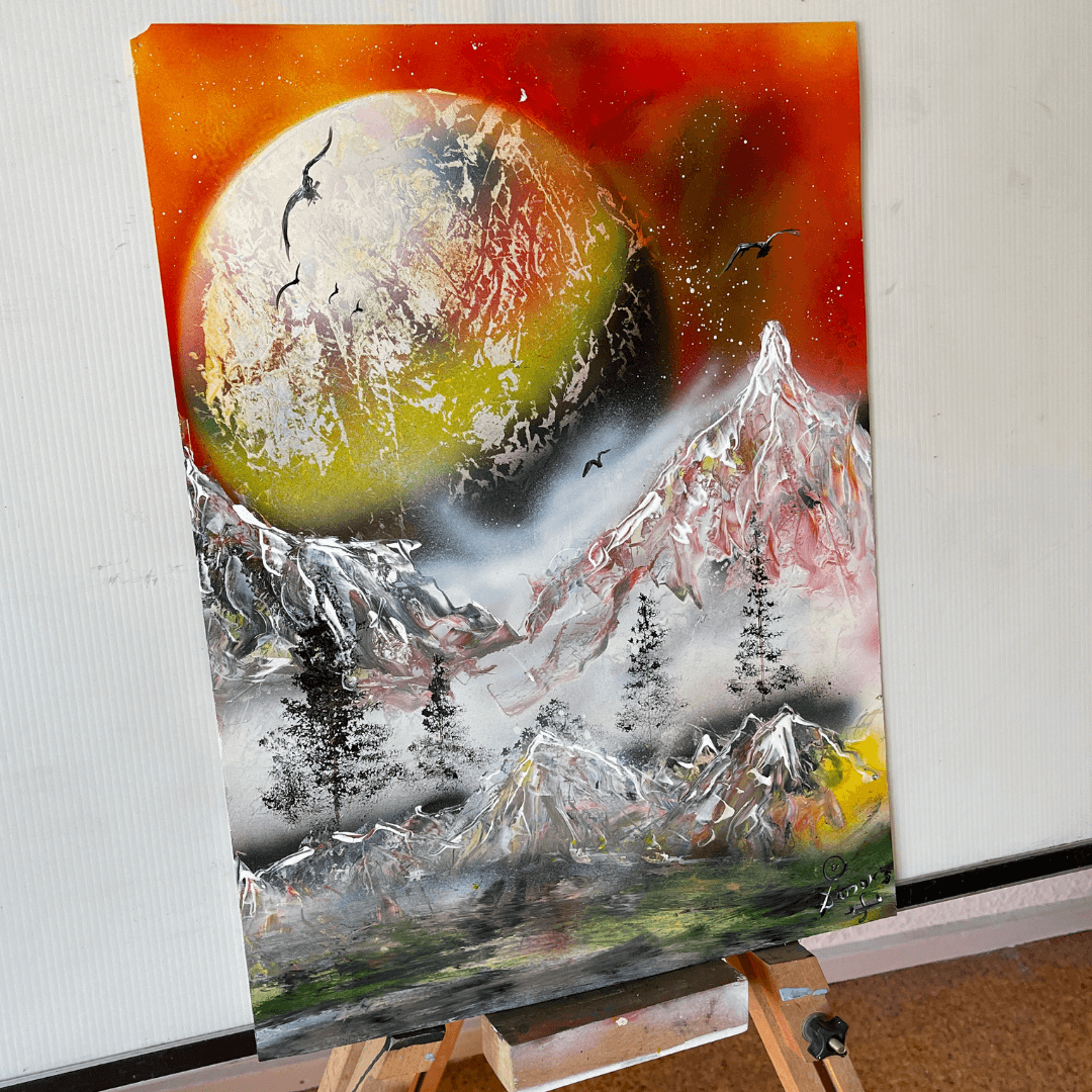 Landskabsspraymaling 34x47cm