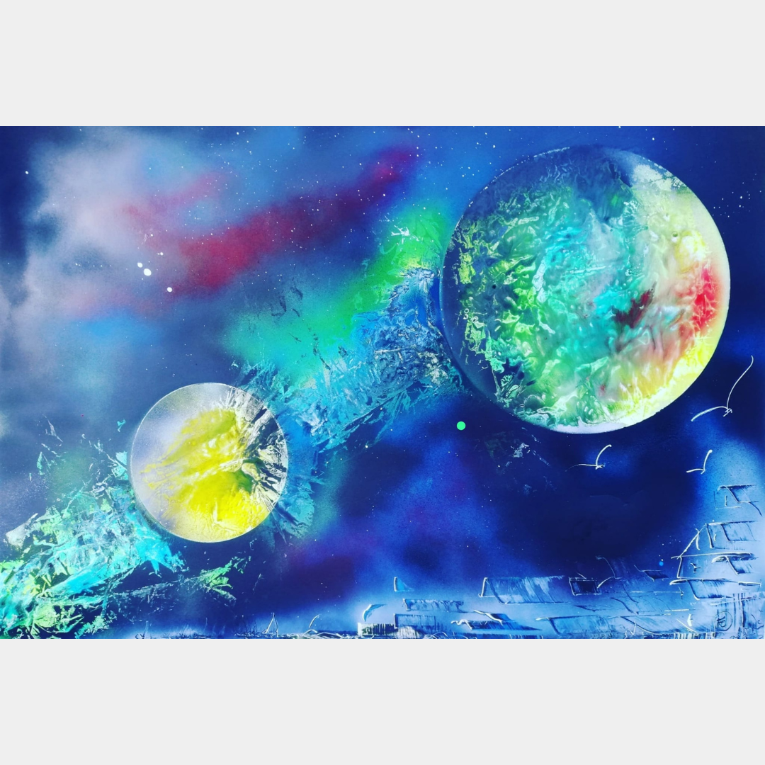 Galaxies spray Painting. 46x64cm